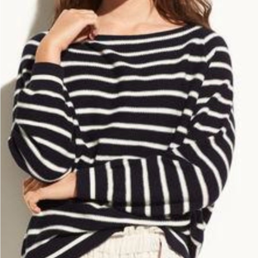 Vince Raglan Cotton Sweater in Coastal Blue and White Stripes